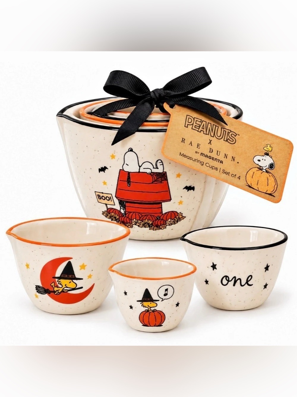 Rae Dunn x Peanuts Snoopy Halloween Ceramic Measuring Cups Set of 4 NWT